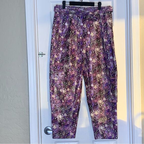 ASOS Pants - ASOS Purple Snakeskin Print High Rise Cropped Pants Size 10
